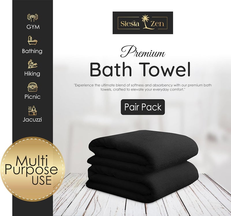 Siesta Zen Set of 2 Jumbo Bath Towels 600 GSM 100% Combed Cotton Extra Large (90x180cm) Black - Image 3